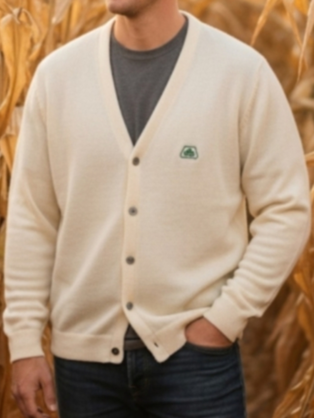 Pioneer Seed Company Vintage Cardigan Medium Excellent Condition Cream/Green